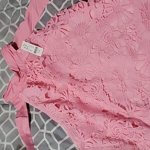 Crochet lace bow back halter prism pink size large new with tag NY & CO